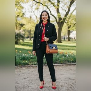 Tommy Hilfiger black military-style jacket with gold-tone buttons